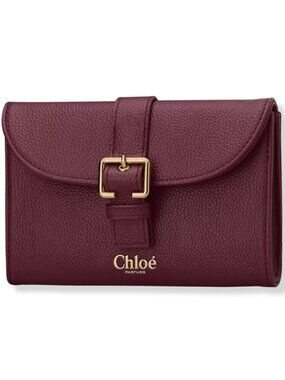 NIB Chloé Burgundy Gold Buckle Cosmetic Pouch Clutch Bag